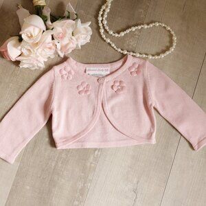100% Cotton Pink Sweater Cardigan Shrug Bolero Floral Appliqués Embroidery NWT